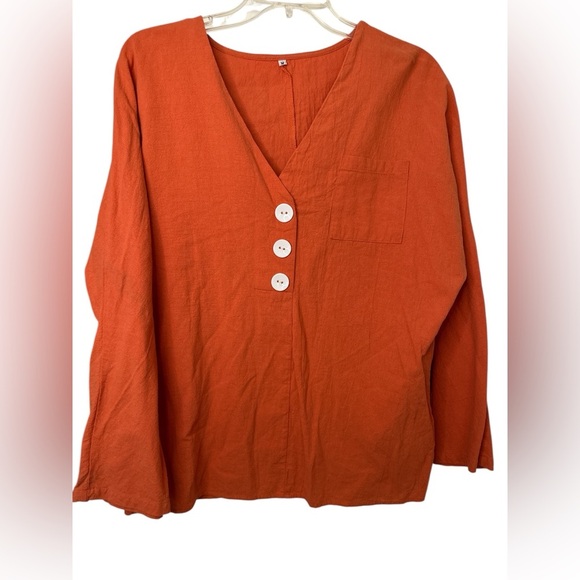 Orange V-Neck Buttoned Women's Top Medium NWOT - Picture 1 of 5